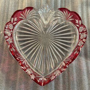 Oneida Southern Gardens Lead Crystal Ruby Heart Bowl 8"